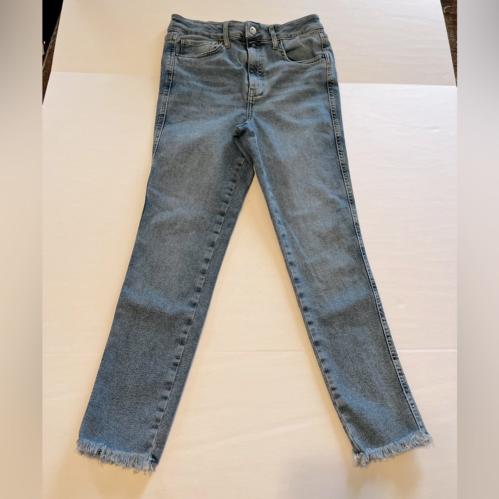 We The Free People Womens Size 30 Blue Denim Jeans High Waist Frayed Hem Stretch